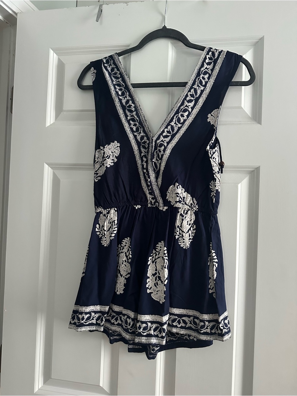 Navy Embroidered V-Neck Sleeveless Romper - Navy